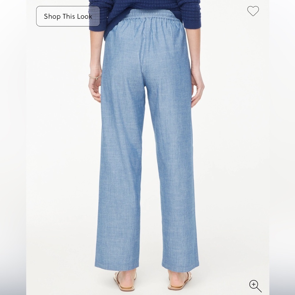 J. Crew Factory Chambray wide-leg drawstring pant Flowy loose cotton size 2 - Picture 3 of 13